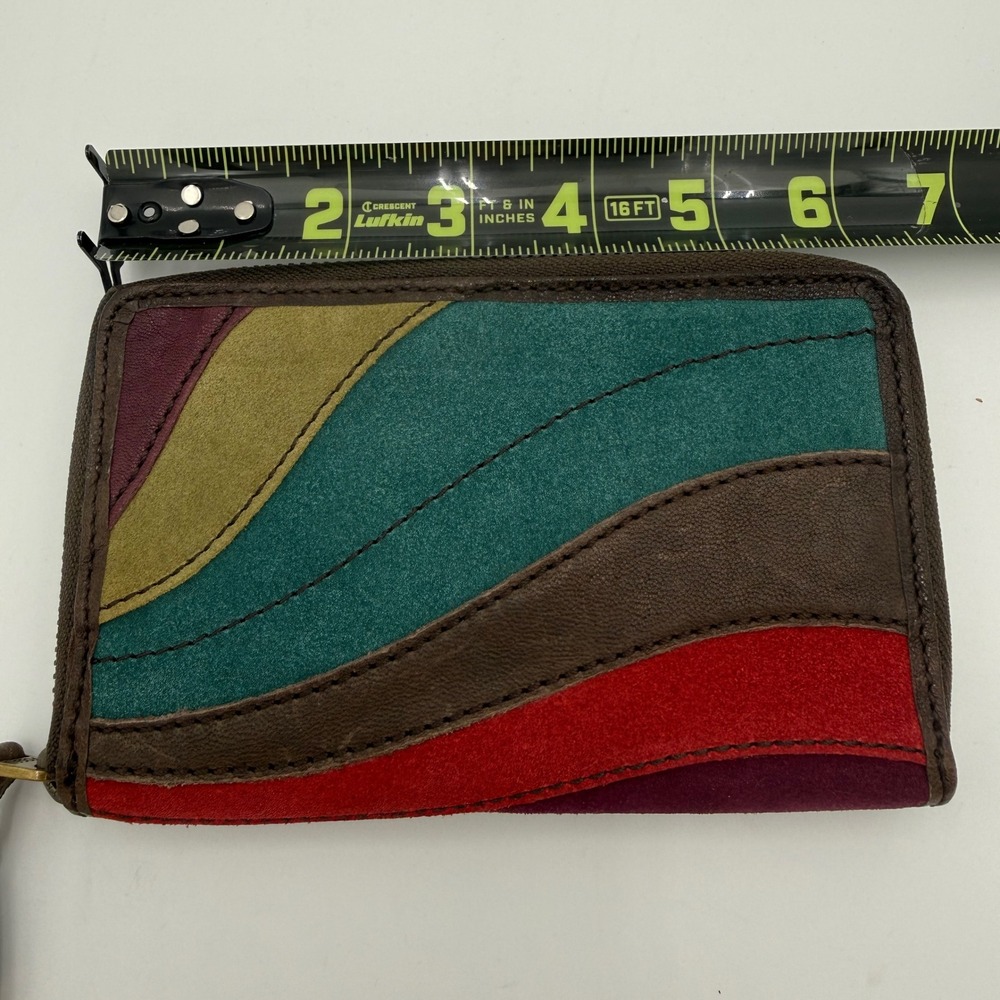 Fossil Multi Color Patchwork Leather Suede Zip Around Wallet Brown Boho EUC - Picture 9 of 10
